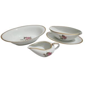 Noritake 5464 Creamer, Gravy Boat with Underplate and Oval Vegetable Bowl Roses